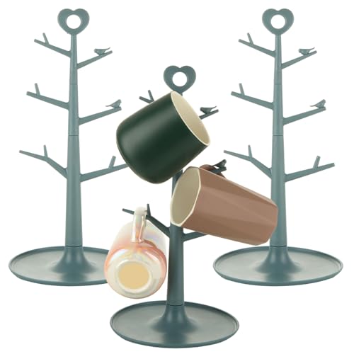 AKOLAFE 3 Pack Mug Tree 6 Mugs Coffee Mug Holder Removable Mug Rack Coffee Mug Tree Stand Organizer Countertop Cup Holder Kitchen Stand Mug Hooks for Kitchen Counter Top, Blue