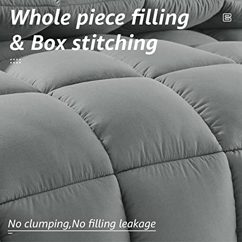 HYLEORY All Season Full Size Bed Comforter - Cooling Down Alternative Quilted Duvet Insert with Corner Tabs - Winter Warm - Machine Washable - Light Grey