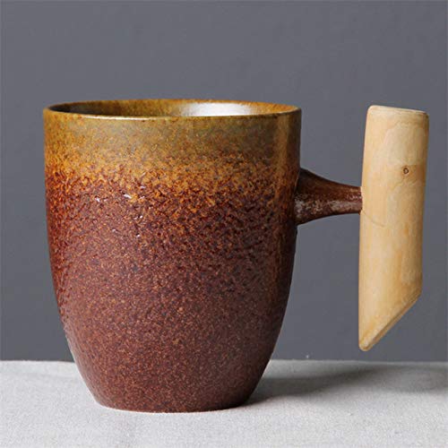 Japanese-style Vintage Ceramic Coffee Mug Tumbler Rust Glaze Tea Milk Beer Mug with Wood Handle Water Cup Home Office Drinkware (Style-4 A)