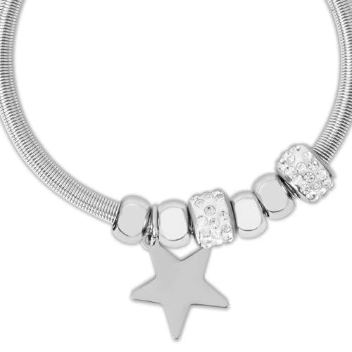 Image of I Jewels Fashion Stylish Silver Plated Adjustable Charm Bracelet with Stone Beads for Women