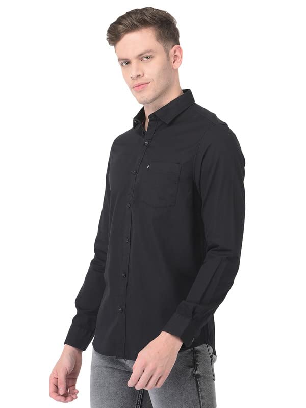 Turtle Camicie da uomo in cotone nero Slim Fit Self Design