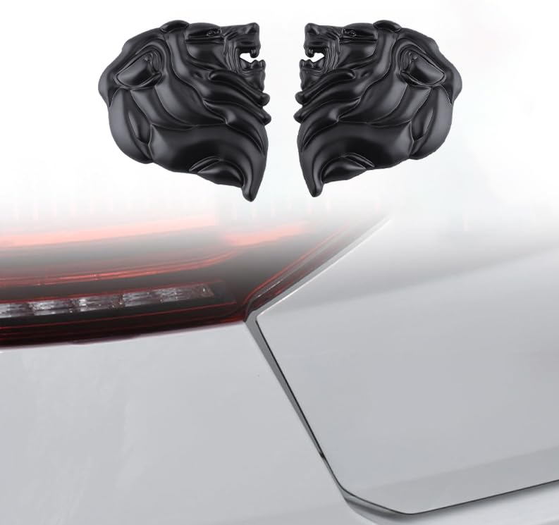 Image of 2PCS Lion Head Metal car Emblem 3D Animal Decoration Metal car Badge Rear car Tail Decoration Sticker (Black)