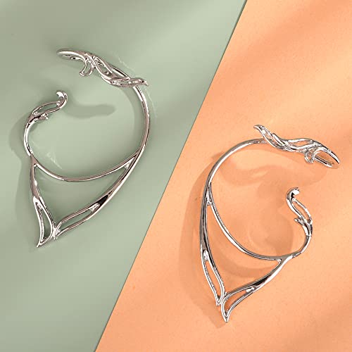 Wiwpar 2Pcs Gothic Elves Ear Cuffs Simple Non-Pierced Cosply Cat Ear Wrap Statement Jewely For Halloween Easter Elf Hollow Cartilage Climber Earrings Trendy Retro Punk Elf Clip Earrings For Teen Girls Women(Silver) #TOP5