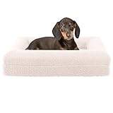PETMAKER Orthopedic Pet Bed - 26in Small Dog Bed with Supportive Bolster, Nonslip Bottom, and Removable Washable Cover - Memory Foam Puppy Bed for Small Dogs and Cats - Dog Products (Cream)