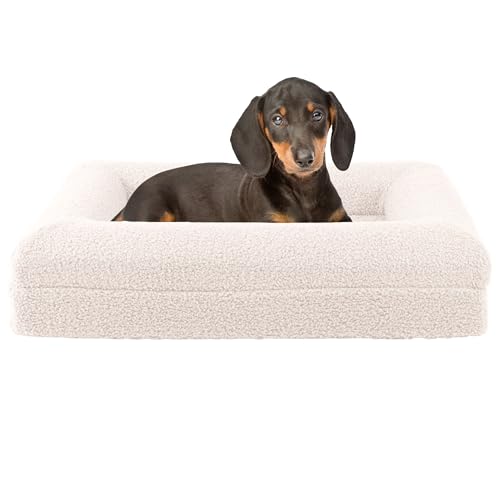 PETMAKER Orthopedic Pet Bed - 26in Small Dog Bed with Supportive Bolster, Nonslip Bottom, and Removable Washable Cover - Memory Foam Puppy Bed for Small Dogs and Cats - Dog Products (Cream)