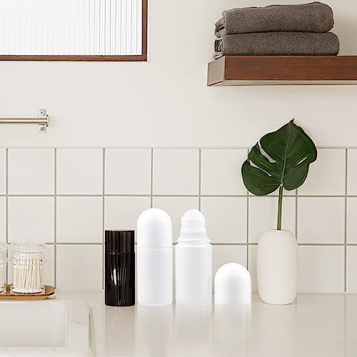ELNLE Deo Roller Flaschen Leer 50 ml, Deoroller zum Befüllen Hund, Nachfüllbare Roll On Flasche, Aromatherapie Flaschen mit Rollenkugel für Unterlippe Balsam Duft Öle Parfüm (Weiß)