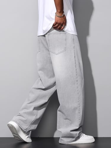 Image of DFGIGT Mens Baggy Jeans Wide Leg Denim Pants Y2k Loose Fit Streetwear | Hip Hop,Vintage 2000s,Jinco Jeans,Straight Leg,5 Pockets