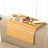 Sofatablett, Sofa Tablett aus Bambus Rutschfestes Couch Tablett Faltbarer Sofatablett Armlehne für Snacks Getränke Tasse Steuerung Handy