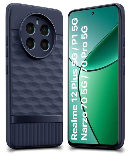 Image of WOW IMAGINE Back Cover for Realme Narzo 70 | Narzo 70 Pro | Realme 12 Plus | P1 5G with Hexa Cube Design | Ultra Slim Soft Case | Inner Velvet Fabric | Matte Silicone Flexible Mobile Case - Blue