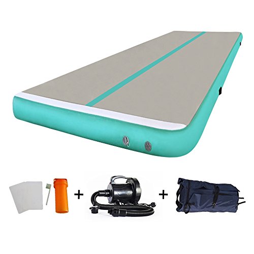 EZ GLAM 16ft/20ft/27ft /30ft Gymnastics Air Floor Inflatable Tumbling Mat with Electric Air Pump for Gymnastics Inflatable Air Mat(23ftLx 6.6ftW x 8inH, Grey/Green)