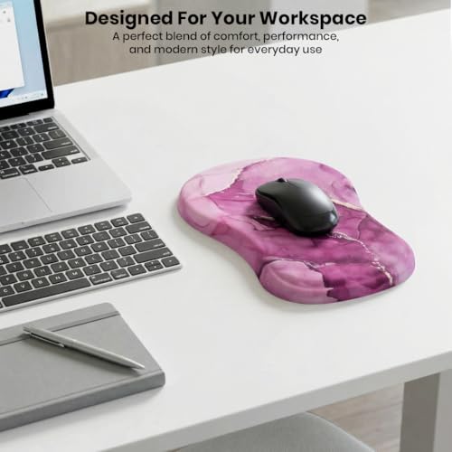 Image of Mouse Pad Wrist Support with Massage Design, Ergonomic Mouse Mat, Pain Relief Memory Foam, Anti-Slip PU Base, Cushion Mousepad Wrist Rest for Gaming, Home, Office, Computer (Marbel - 12inch)