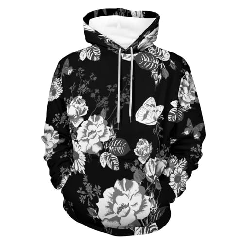 Sweats à capuche manche longue pull unisexe noir à motif fleur S