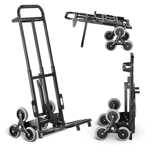 Happybuy Stair Climbing Cart, 460 lbs Capacity Stair Climber Hand Truck and Dolly, Heavy-Duty Folding Trolley with Dual Handle, 6 Wheels & 2 Elastic Ropes for Home, Office, Shopping, Moving