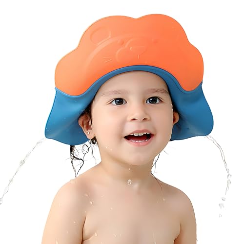 Image of Bembika Baby Shower Cap For Washing Hair, Eye Protection And Hair Wash Reusable, Waterproof, And Comfortable For Babies - (Orange Blue)