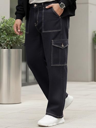 Image of Urbano Plus Men Mid Rise Loose Baggy Fit Cargo Jeans with 6 Pockets Non-Stretchable