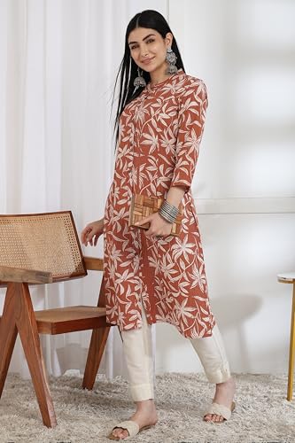Image of MIRCHI FASHION Pure Cotton Kurti for Women | A-Line Kantha Work Printed Kurta for Woman | Ethnic Wear for Office & Daily Use (Single Piece)