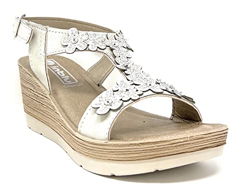 Inblu Sandali Zeppa Leggera Fiori e Strass, Donna