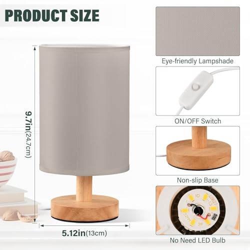 Ewusp Lámpara de mesita de noche de color plateado sólido para dormitorio, lámpara LED de mesita de noche con puertos de carga USB, pantalla de tela y base de madera para escritorio, sala de estar - imagen 3