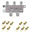 Produktbild 4-Fach Verteiler/Splitter inkl. 10 F Stecker; für Sat, Kabel TV, DVB T und UKW; HDTV; Metall-Gussgehäuse
