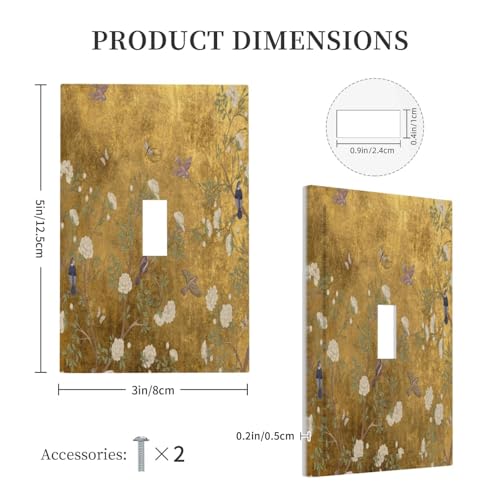 Decorative Switch Plate Covers Vintage White Flowers Birds on Golden Background 1 Gang Light Switch Cover Plate Single Toggle Wall Plate Outlet Covers Wall Plate for Home Decor