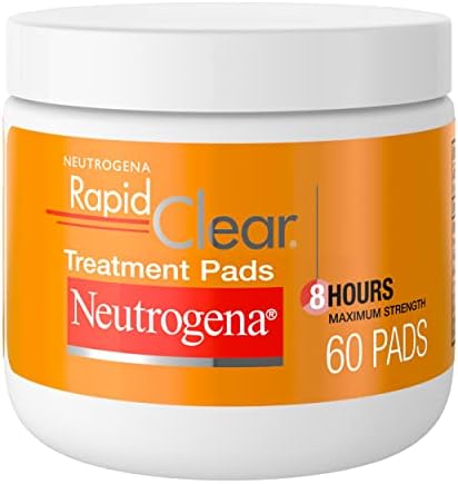 Neutrogena Rapid Clear Maximum Strength Acne Face Pads with 2% Salicylic Acid Acne Treatment Medication to Help Fight Breakouts, Oil-Free Facial Cleansing Pads for Acne-Prone Skin, 60 ct