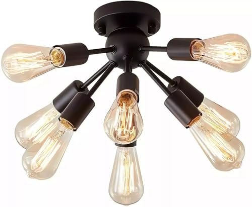 8-Light Sputnik Ceiling Light Fixture - Modern Industrial Black Chandelier,