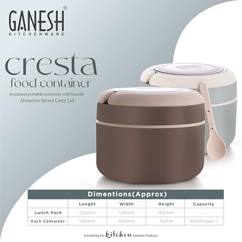 Ganesh Cresta Food Insulated Airtight Leak-Proof Lunch Box for Office, School, Picnic - 400ml -Color May Vary, Plastic (Image - 7)