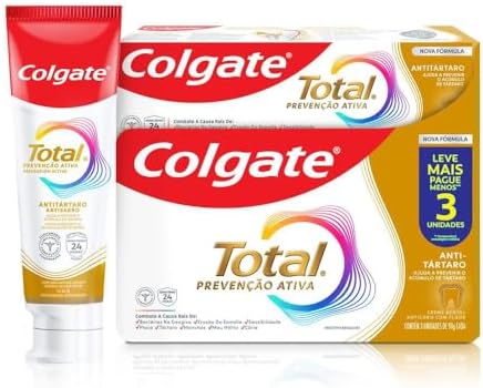 Creme Dental Colgate Total Anti Tártaro 3 unidades 90g Menor preço em Creme Dental Colgate Total Anti Tártaro 3 unidades 90g