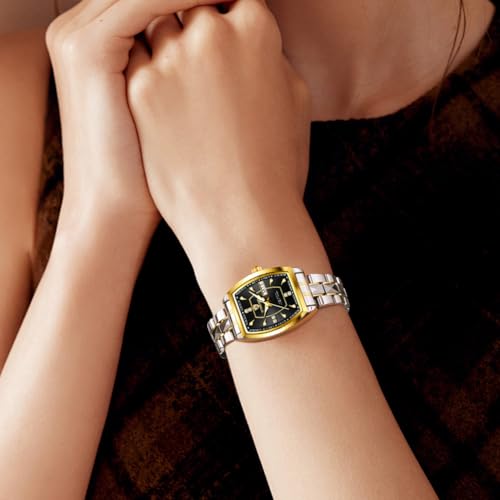 Image of BINBOND Square Watches for Women Analog Quartz Day Date Ladies Wrist Watch Diamond Stylish Stainless Steel Dress Womens Watch Elegant Luminous Waterproof