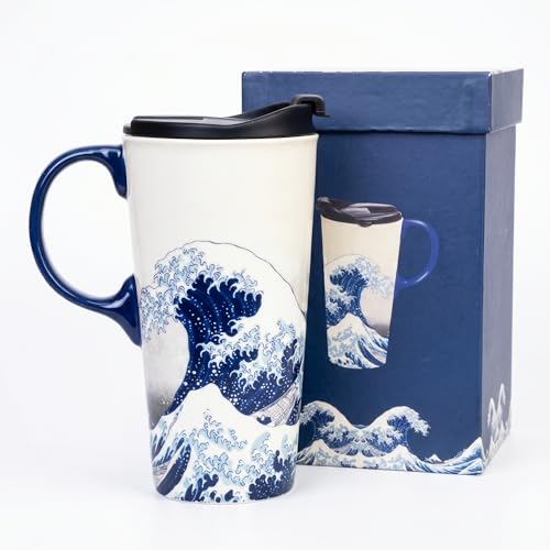 DUSVALLY 17 oz Tall Ceramic Travel Mug with Leak-Proof Lid - Porcelain Coffee Cup for Latte...