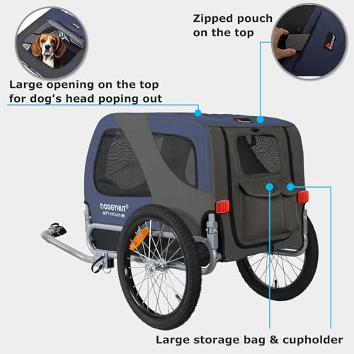DOGGYHUT® MEDIUM Fahrrad Hundeanhänger für Hunde bis 23 kg Fahrradanhänger Klappbar (BLAU)