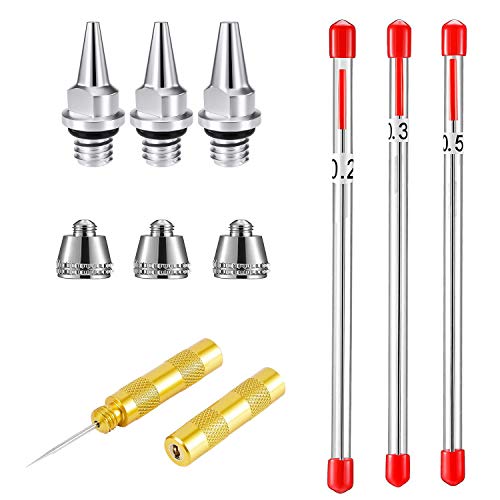 HUBEST 0.2mm/0.3mm/0.5mm Airbrush Nozzle Airbrush Needle Nozzle Cap with Airbrush Repair Tool Replacement Parts for Airbrush Spray Gun Sprayer Accessories