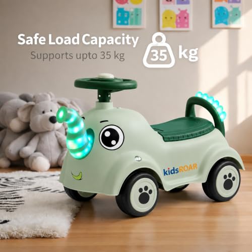 Image of kidsROAR Push Ride On Car for Kids 1-5 Years | Baby Push Car with Music, 3D Lights & Backrest | Premium Ride On Toy Supports Up to 35kg (Big Elephant, Green)