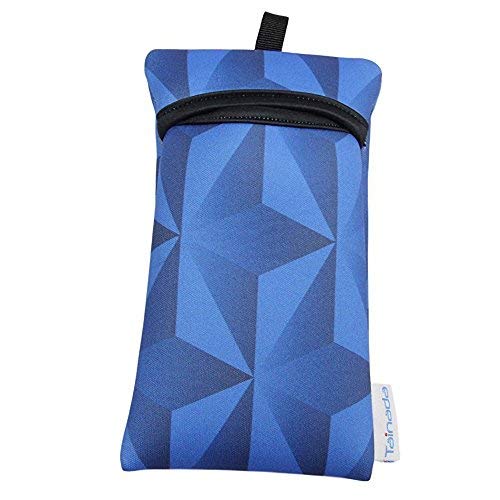 Image of Neoprene Neck Cell Phone Sleeve Bag Pouch w / Clip (Geometric Royal Blue)
