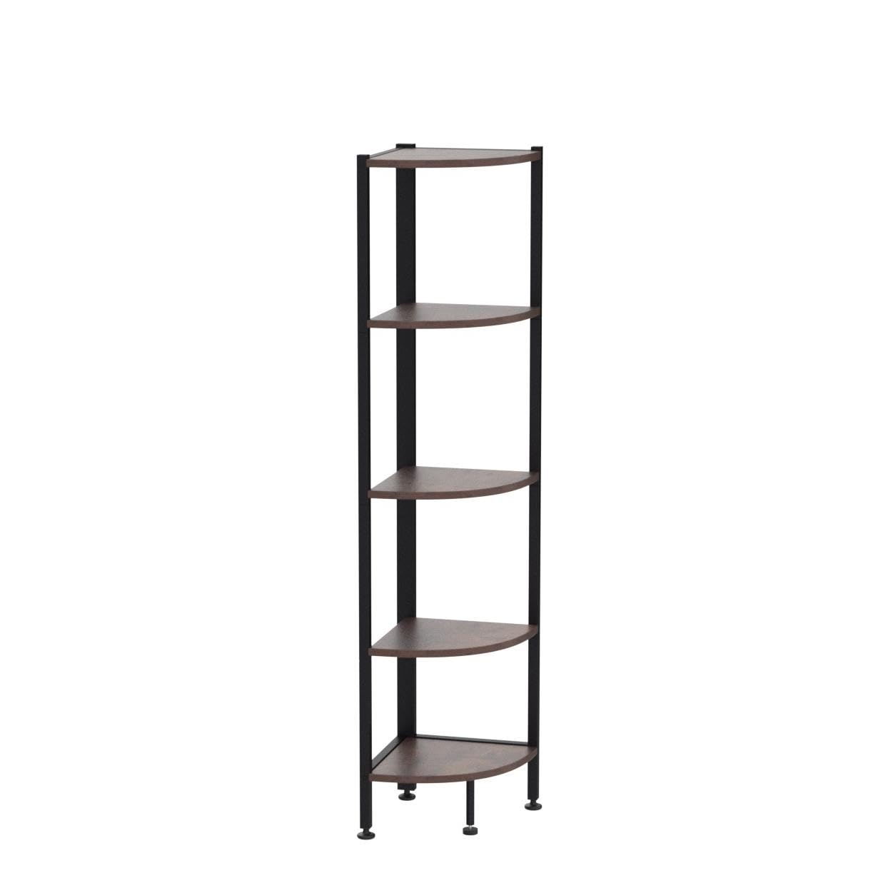Estantería esquinera de 5 niveles, estantería industrial de esquina pequeña, estante de almacenamiento rústico para plantas para sala de estar, oficina en casa, cocina, espacio pequeño, color 4