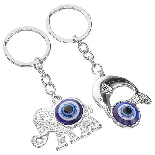 BESPORTBLE Llaveros Turcos 2 Piezas Ojo Azul Turco Colgantes Decorativos de Elefante y Delfín Llavero para Mujer Adorno Portátil para Mochila y Bolso