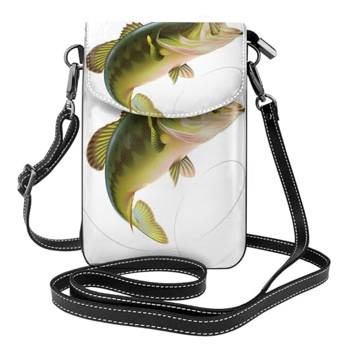 Sac à bandoulière en cuir noir avec motif appât et ligne de pêche, taille unique pour le quotidien