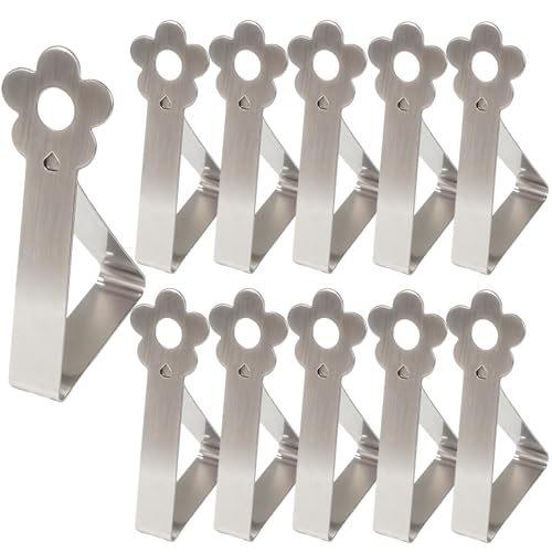 10 Pièces Pince pour Nappe de Table Extérieur, Design Fleuri en Acier Inoxydable Adjustable, Fixation pour Tables de 2.5 à 3.5 cm d'Épaisseur, pour...