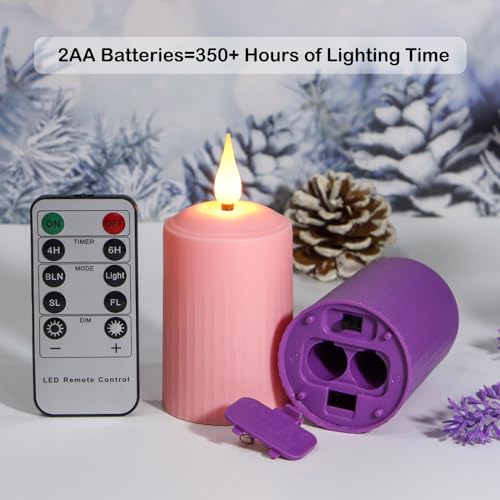 Image of yunsheng Flameless Advent Candles Purple and Pink, 4 Inch Battery Operated LED Advent Pillar Candles with Remote Timer, 350+ Hours Long Lasting Candles for Christmas Advent Rituals and Wreath,Set of 4