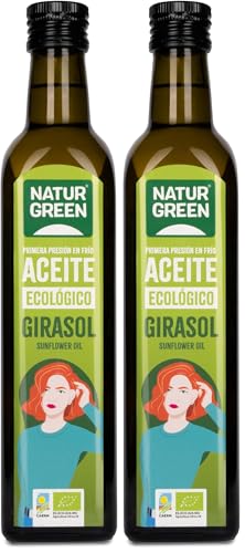 NaturGreen – Aceite de Girasol Bio, 100% Rico en Omega-3, Primera Presión – 500 ml (Paquete de 2)