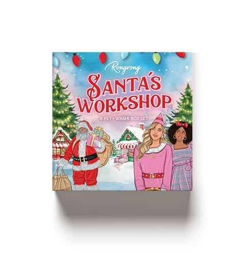 Image of Rongrong Santa's Workshop Pre-Cut PET + Washi Tape Box - Pastel Christmas Tape Set for Journaling, Scrapbooking, and Holiday Crafting - 6 Tapes in Soft Festive Designs