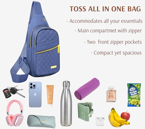 Quilted Sling Backpack, Small Crossbody Shoulder Bag for Women, Pink (Navy Blue)4