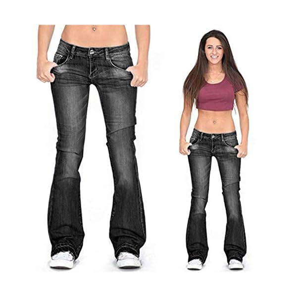 Generic-womens-Straight Soluo Women's Slimming Girlfriend Jeans Plus Size Stretchy Skinny Bell Bottom Bootcut Pant Fringed Trim Low-Rise Jeans (Black, X-Large)