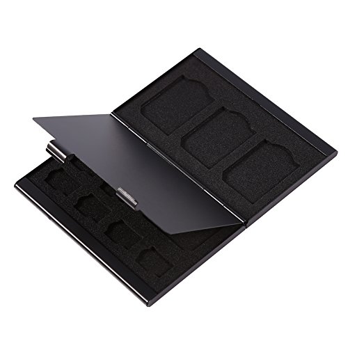 Denash SIM Card Holder, TF Card Holder, 12 Slots, Aluminum Memory Card for Storage (Black)