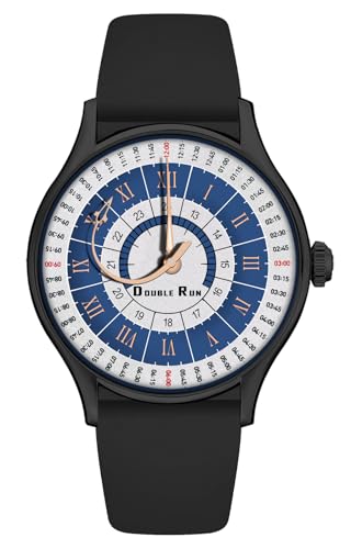 Image of DOUBLERUN Black Case Silicone Strap, 24-Hour Display, Roman Numerals, Analog Watch