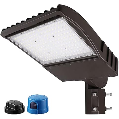 LEONLITE 150W LED Parking Lot Light, 870W Eqv. Adjustable Slip Fitter, Dimmable LED Shoebox Light with Dusk to Dawn Photocell, IP65 100-277V 5000K, Commercial LED Street Lighting Outdoor, UL-Listed Cover