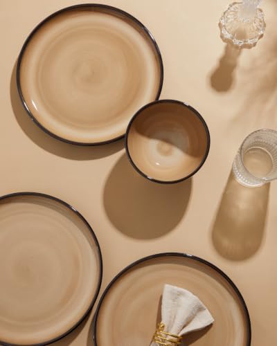 Image of Pokini Stoneware Dinnerware Sets for 4, 12pcs Plates and Bowls Sets Dishes