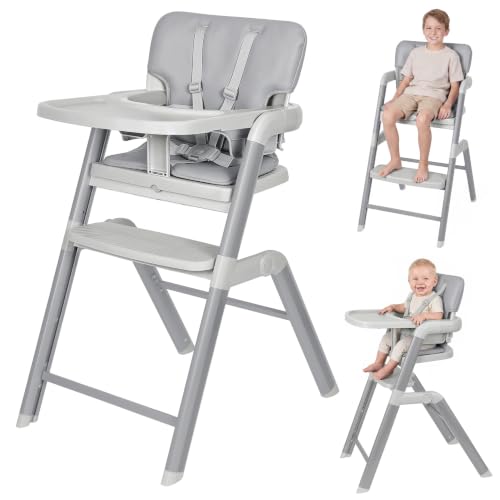 Image of Ezebaby High Chair for Babies Toddlers: Foldable Adjustable High Chairs with Removable Large Tray Easy-Clean Cushion Design Metal Baby High Chair(Grey)