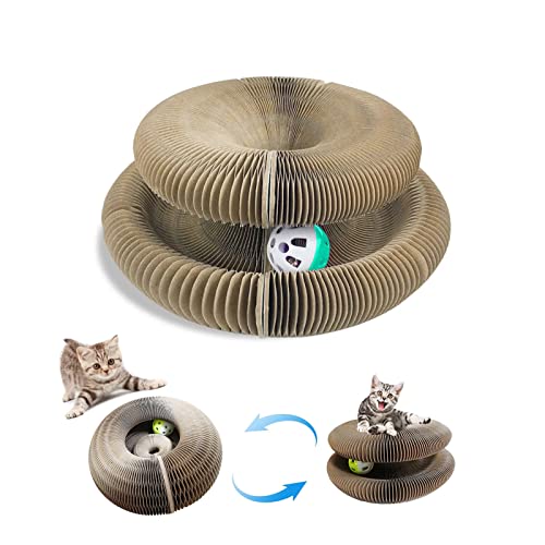 Griffoir à Chat Chaton, Tableau à Gratter pour Chat, Carton Ondulé pour Chat pour Chat avec Clochette, 2 in 1 Lit à Chat Rond Pliable Cover