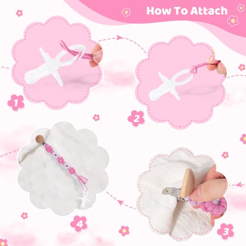 Image of Pacifier Clip for Boys Girls Floral Daisy Macrame Baby Paci Clip Pacifier Holder Leash Boho Wooden Clips Handmade Braided Cotton Binky Clips (1pack:Pink Daisy A)